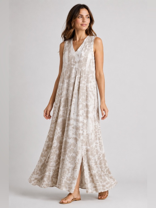Raven + Lily Dresses & Skirts - Raven + Lily Beige Silk Maxi Dress XS Oversized Boho Resort Tie Back